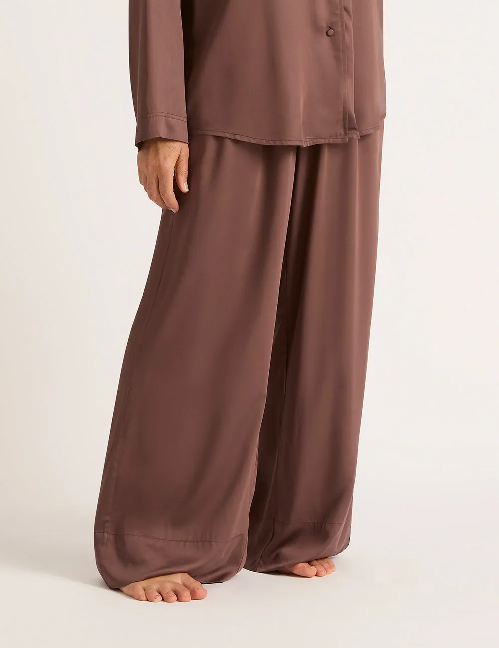 Vegan Silk Wide Leg Sleep Pant - Garnet