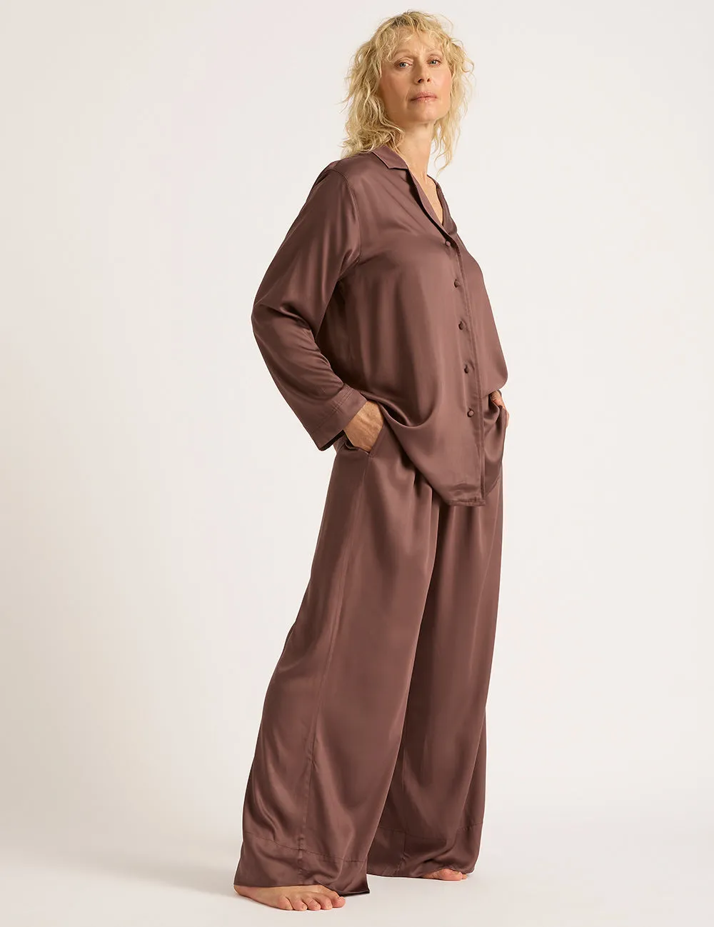 Vegan Silk Wide Leg Sleep Pant - Garnet