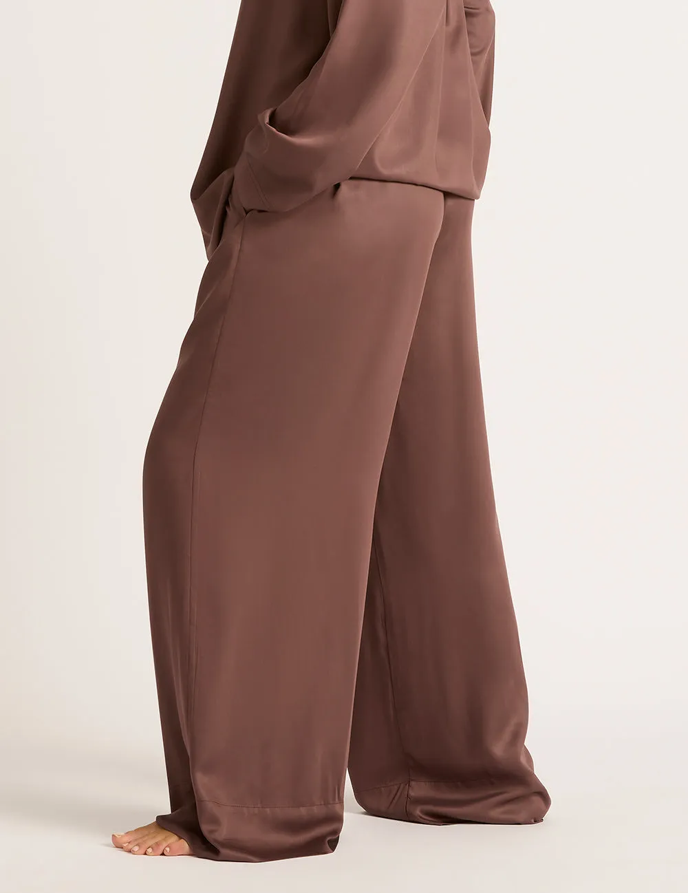 Vegan Silk Wide Leg Sleep Pant - Garnet