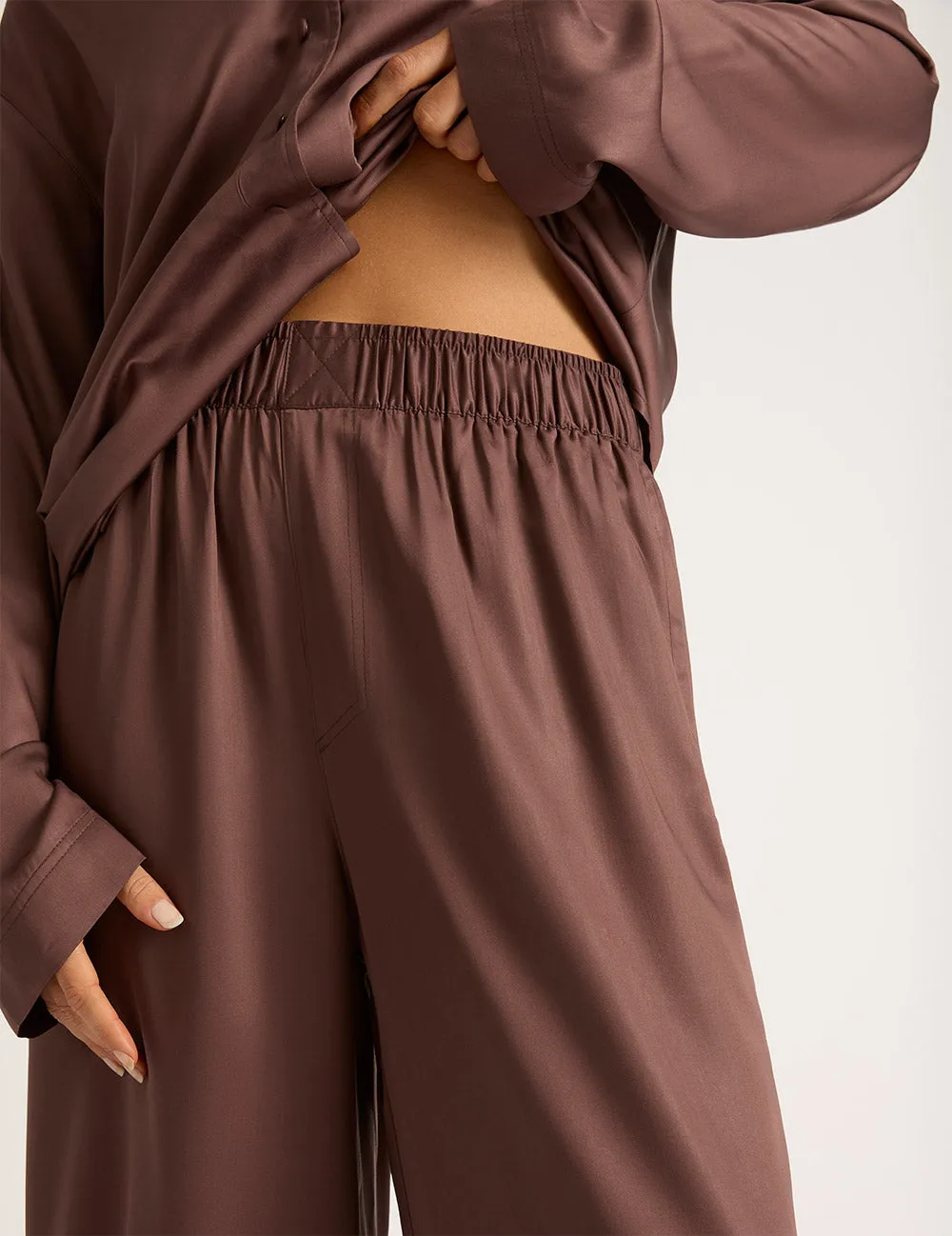 Vegan Silk Wide Leg Sleep Pant - Garnet