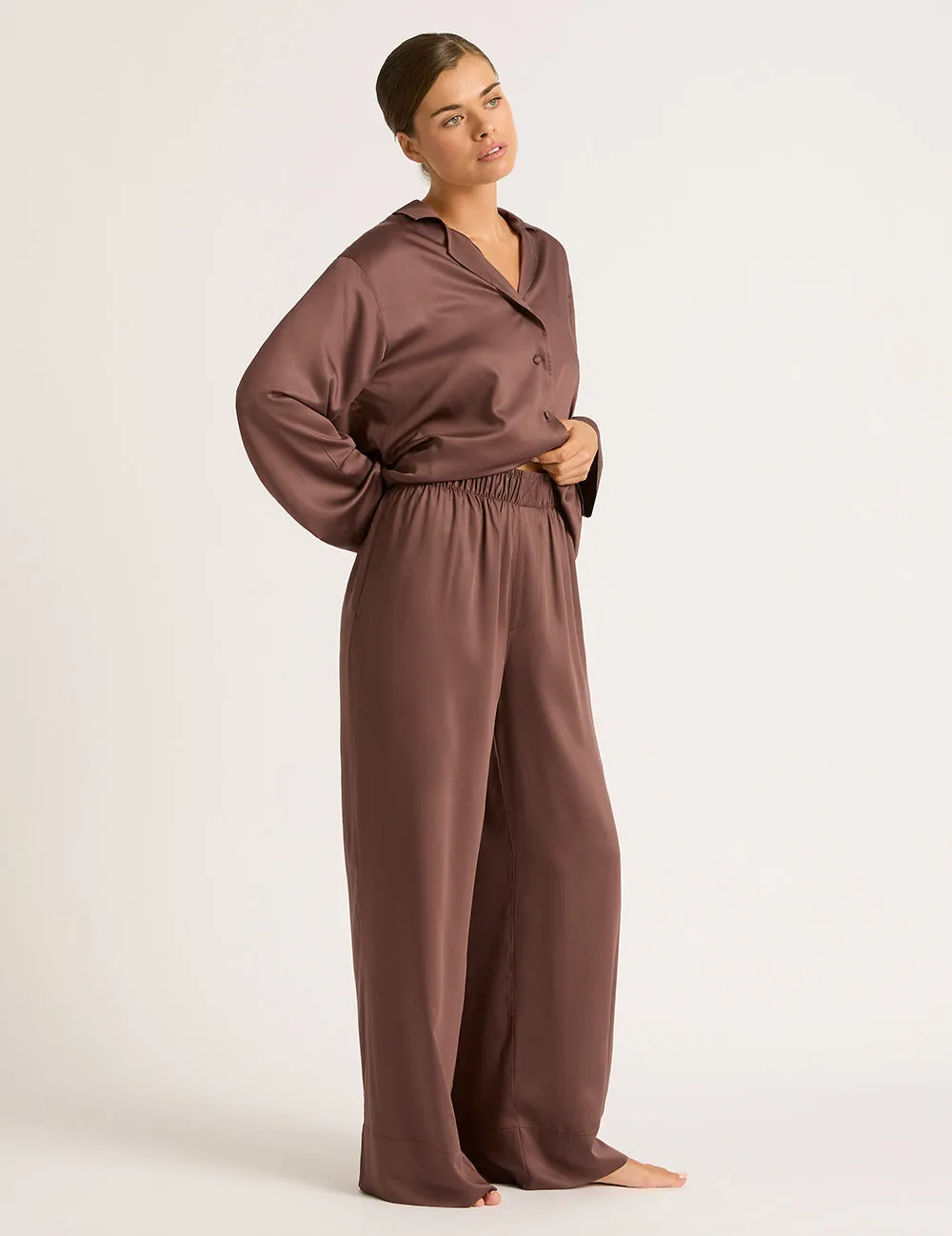 Vegan Silk Wide Leg Sleep Pant - Garnet