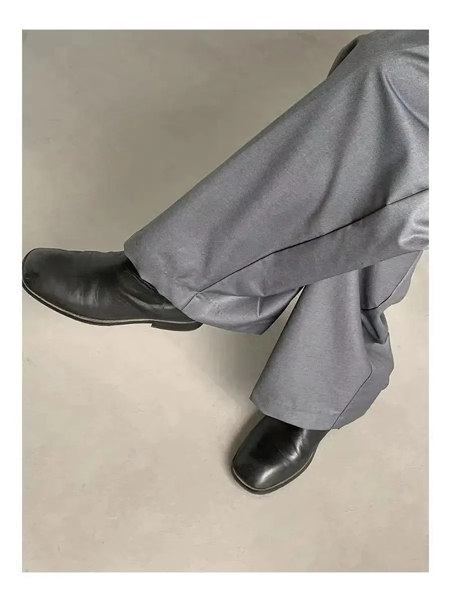 Wiaofellas  -  Korean Gray Casual Suit Pants Men Pleated Loose Wide Leg Pant Spring Autumn New Fashion Design Sense Trendy Trousers Streetwear