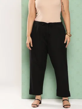 Women Plus Size Black Cotton Trouser