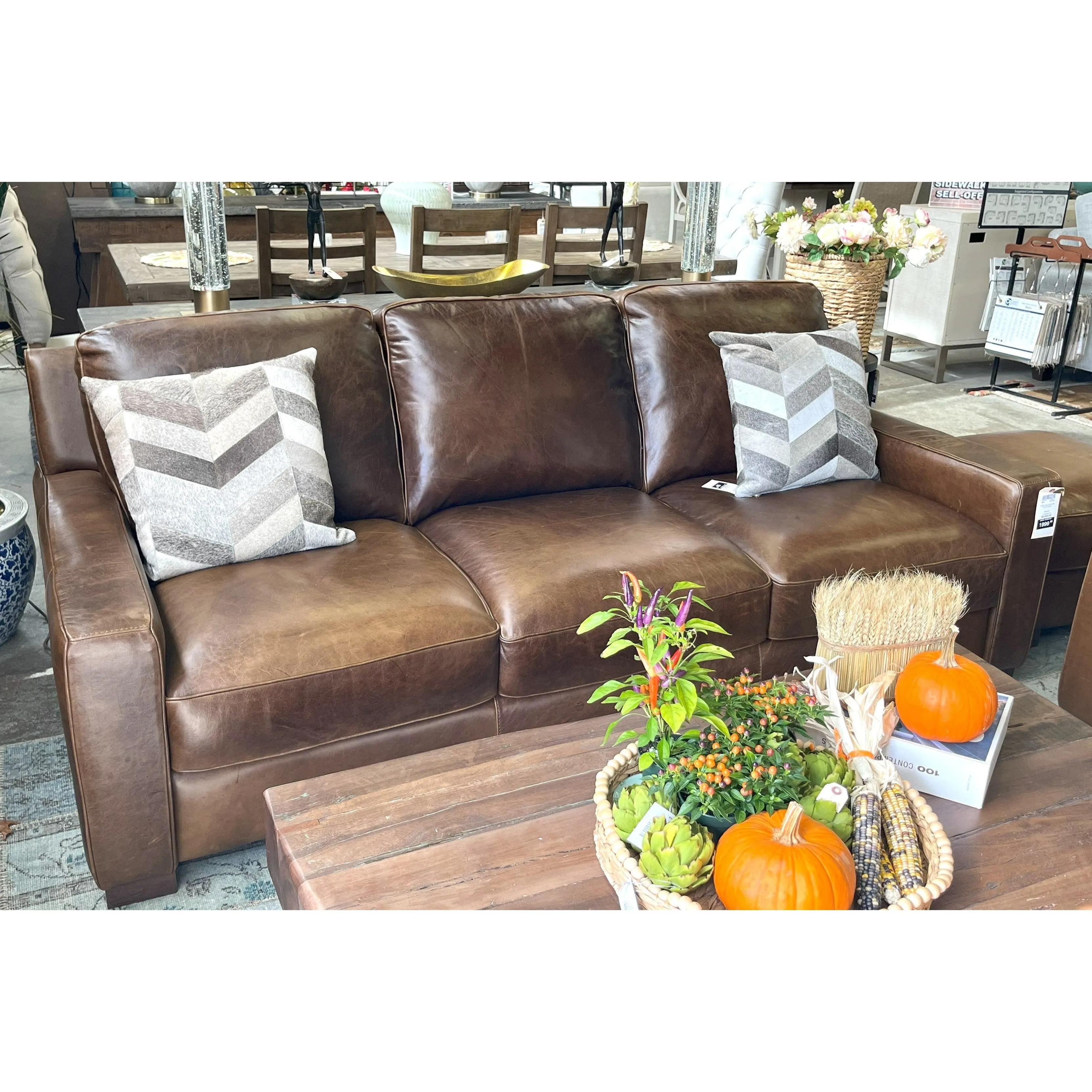 York Top Grain Italian Leather 89" Sofa in Chestnut